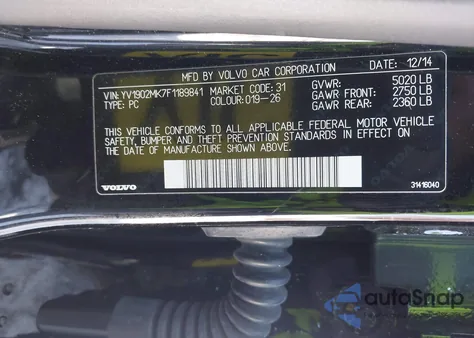 2015 Volvo S80 T6 from USA, damaged, VIN YV1902MK7F1189841